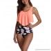 Womens Bikini Swimsuit High Waisted Tankini Bottom and Flounce Top Swimwear Two Piece Bathing Suits Set Orange Flower B07Q6K17DP